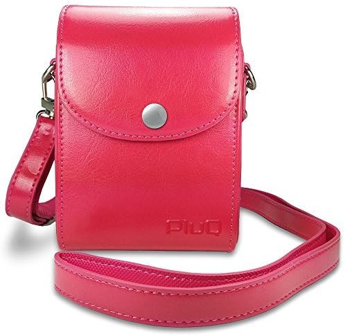 PiuQ Premium Leather [Deluxe Box] Protective Compact Case with Magnetic Closure and Strap Compatible with Canon, Sony, Casio, Panasonic Point &amp; Shoot Digital Camera (Pink)