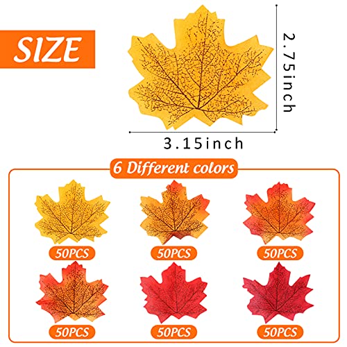 FUTUREPLUSX Fake Autumn Leaves, 300 PCS Artificial Maple Leaves Autumn Leaves for Weddings Autumn Parties Art Scrapbooking Decorations