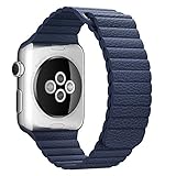 BRG Apple Watch Series 1 Series 2 Band 42mm, Leather Loop with Adjustable Magnetic Closure iWatch Band Replacement Strap for Apple Watch 42mm Medium - Midnight Blue