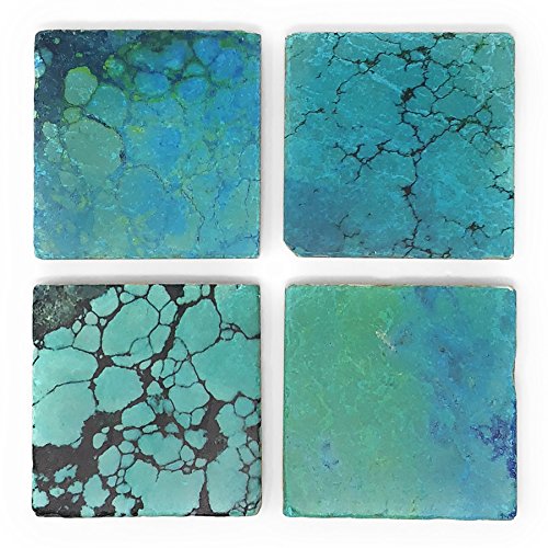 Studio VertuTurquoise Print Tumbled Marble Coasters, Set of 4