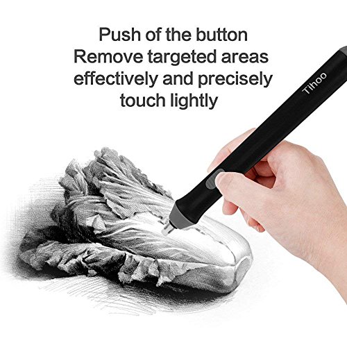 Electric Eraser with Refills, Battery Operated Eraser with Additional Replaceable Rubbers for Art Pencils, Drawing, Painting, Sketching, Drafting, Arts and Crafts (Black)