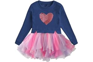 DXTON Girls Tutu Dresses Toddler Winter Long Sleeve Party Tulle Dresses for 2-12T