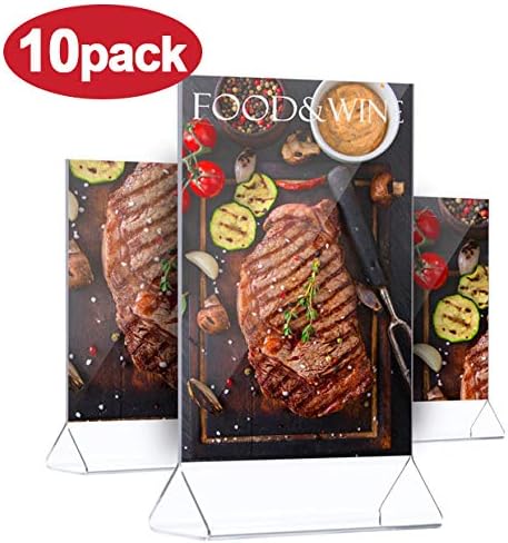 10 Pack Acrylic Sign Holder 5X 7 inch menu Holder Ad Frame Portrait Style Menu Ad Frame – Top Insert Perfect for Home Office Store or Restaurant by Syntrific