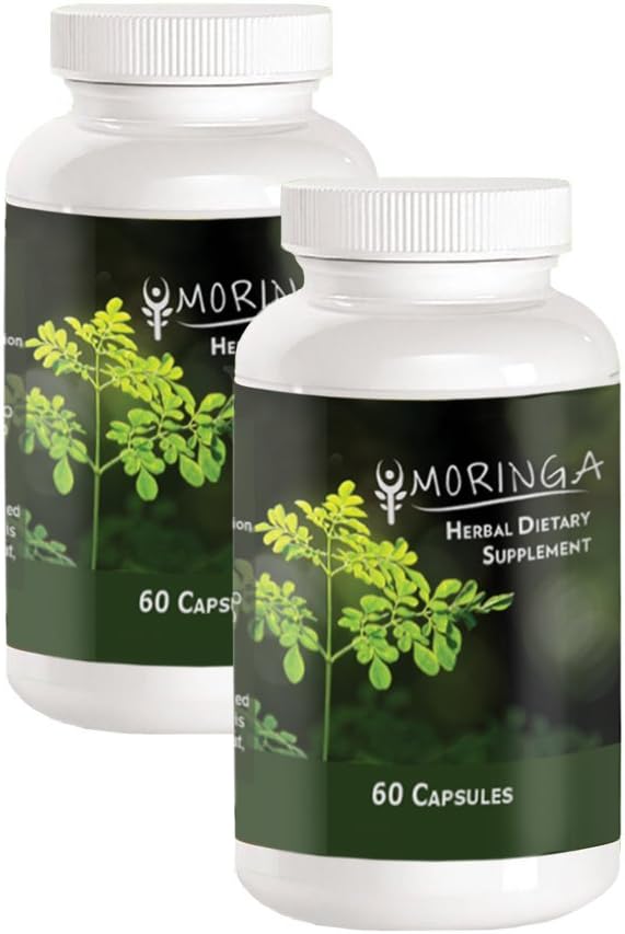 2 Bottles - 60 Moringa Capsules 500mg Each of 100% Organic Moringa Oleifera Dried Leaf Powder - Vegan Capsules