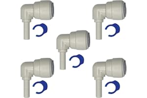 FILTRATION WAREHOUSE 3/8" OD to 1/4" DUAL O-RING, 90 degree Stem Elbows, 5 Pack, Quick Connect, Push Fit Water Tube Fitting for RO Reverse Osmosis, Filters, Refrigerators, Ice, and Coffee, with Locking Clips