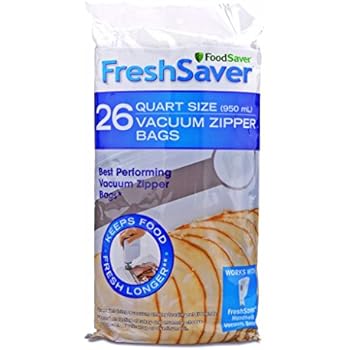FoodSaver FSFRBZ0236-000R 1-Quart FreshSaver Vacuum Zipper Bags, 26 Count (Package might vary)