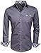 HOTOUCH Men's Slim Fit Dress Shirt Long Sleeve Business Casual Untuckit Shirts Dark Grey