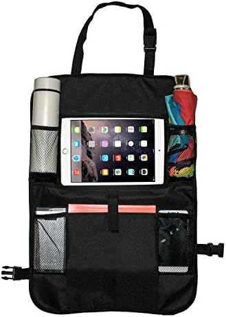 Timberrain Car Back Seat Organizer, Car Seat Protector with IPad and Tablet Holder, Travel Pocket Storage for Kids, Waterproof and Durable Kick Mat