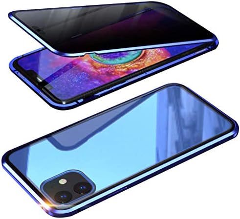 Anti-peep Magnetic Case for iPhone 11/Pro/Max, Gunel Adsorption Double-Sided Privacy Screen Protector Metal Bumper Anti-Spy Phone Cases Cover (Blue, iPhone 11 Pro)