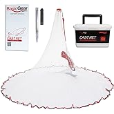 BasicGear Cast Net, 3-14ft Radius, 1/4, 3/8 and 1/2 in Mesh | For Bait Fish, Double Lead Line, Stainless Steel Swivel, Neoprene Wrist Strap, Repair Kit Included