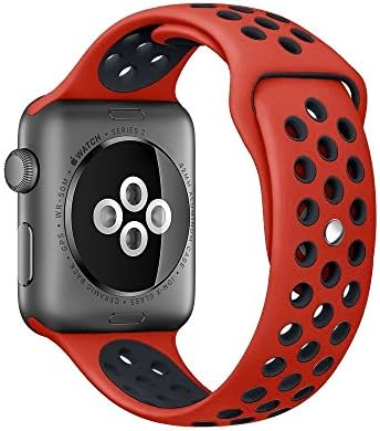 Apple Watch 38mm Nike Sport Band, iMiWell Soft Silicone Quick Release Replacement Strap for Apple iWatch Series 1 Series 2, Apple Watch Nike+ (38mm Medium/Large Red+Black)