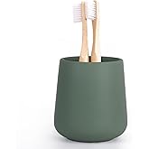 INGOFIN Ceramic Toothbrush Holder, 12 oz Bathroom Toothbrush Holder Ceramic Holder for Toothbrush, Toothpaste Holder and Cup, Matte Green