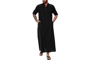 YAOHUOLE Kaftan for Men Button down Islamic Thobe for Men Arabic Robes for Men