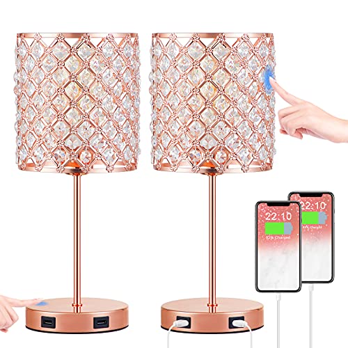 USB Touch Control Crystal LampRose Gold Crystal Lamp Set of 2 with
