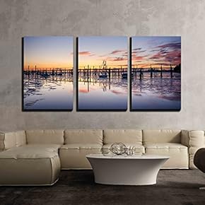 3 Piece Canvas Wall Art - Odl Wooden Jetty at Sandbanks in Poole Harbour in Dorset - Modern Home Art Stretched and Framed Ready to Hang - 16"x24"x3 Panels