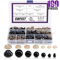 Swpeet 180Pcs Black Assorted Sizes Plastic Safety Eyes and 10 Pcs Noses Set for Doll, Puppet, Plush Animal Making and Teddy Bear