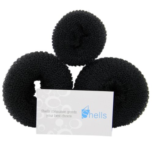 Shells® 3PCS Classy Black Round Hairdressing Tool Hair Former Donut Doughnut Ring Styling Mesh Chignon Bun Maker