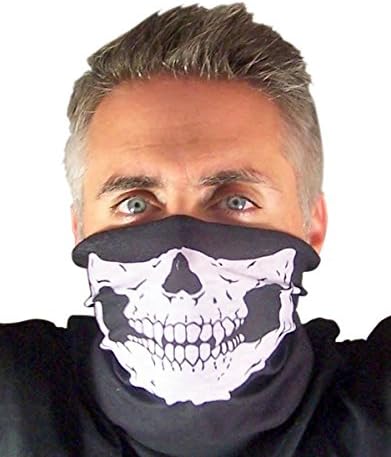 Mens Womens Black Polyester Skull Tube Face Mask, One Size