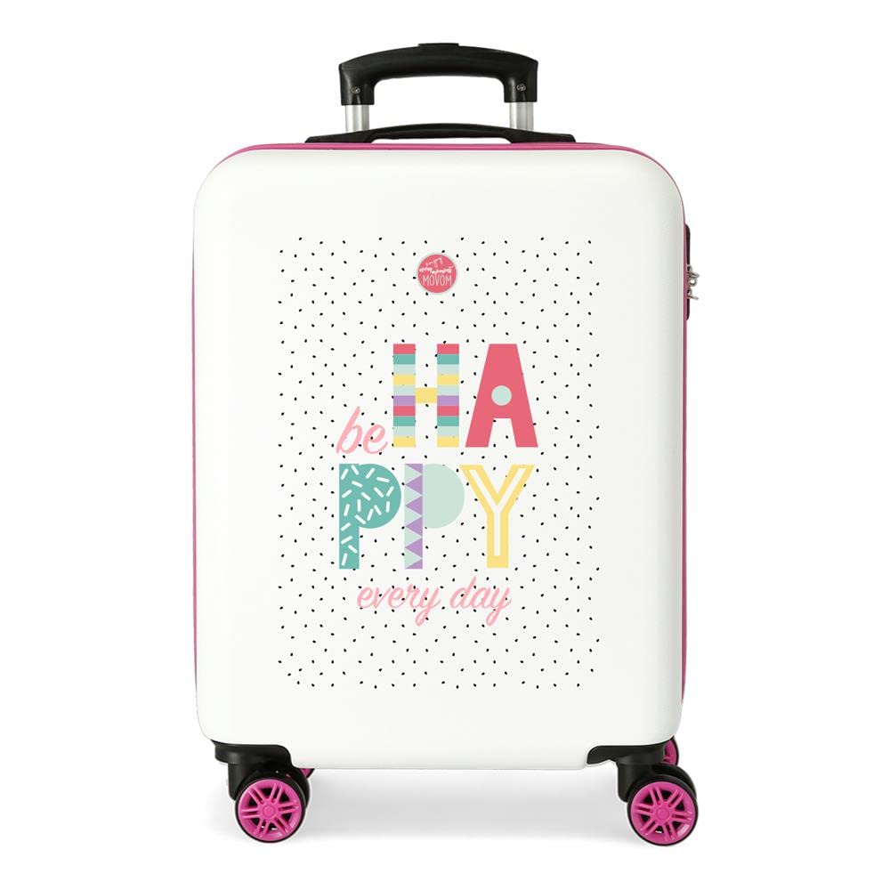 Enso Be Happy Pink Cabin Suitcase 38 x 55 x 20 cm Rigid ABS Combination Lock 34 Litre 2.6 kg 4 Double Wheels Hand Luggage
