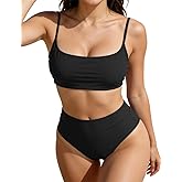 Aidonger High Waisted Bikini for Women Tummy Control Two Piece Swimsuit Supportive Bandeau Bathing Suit Set
