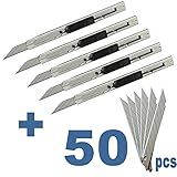 Ehdis Light Duty 9mm Snap Off 30 Degree Blades Slim Stainless Steel Sheath Lockable Box Cutters Graphic Knife with Blade Snapper Added 10 Blades, 5 Set