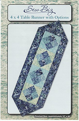 Sew Biz 4 x 4 Table Runner with Options, Table Runner Quilt Pattern, Finished Size 15 inches by 50 inches