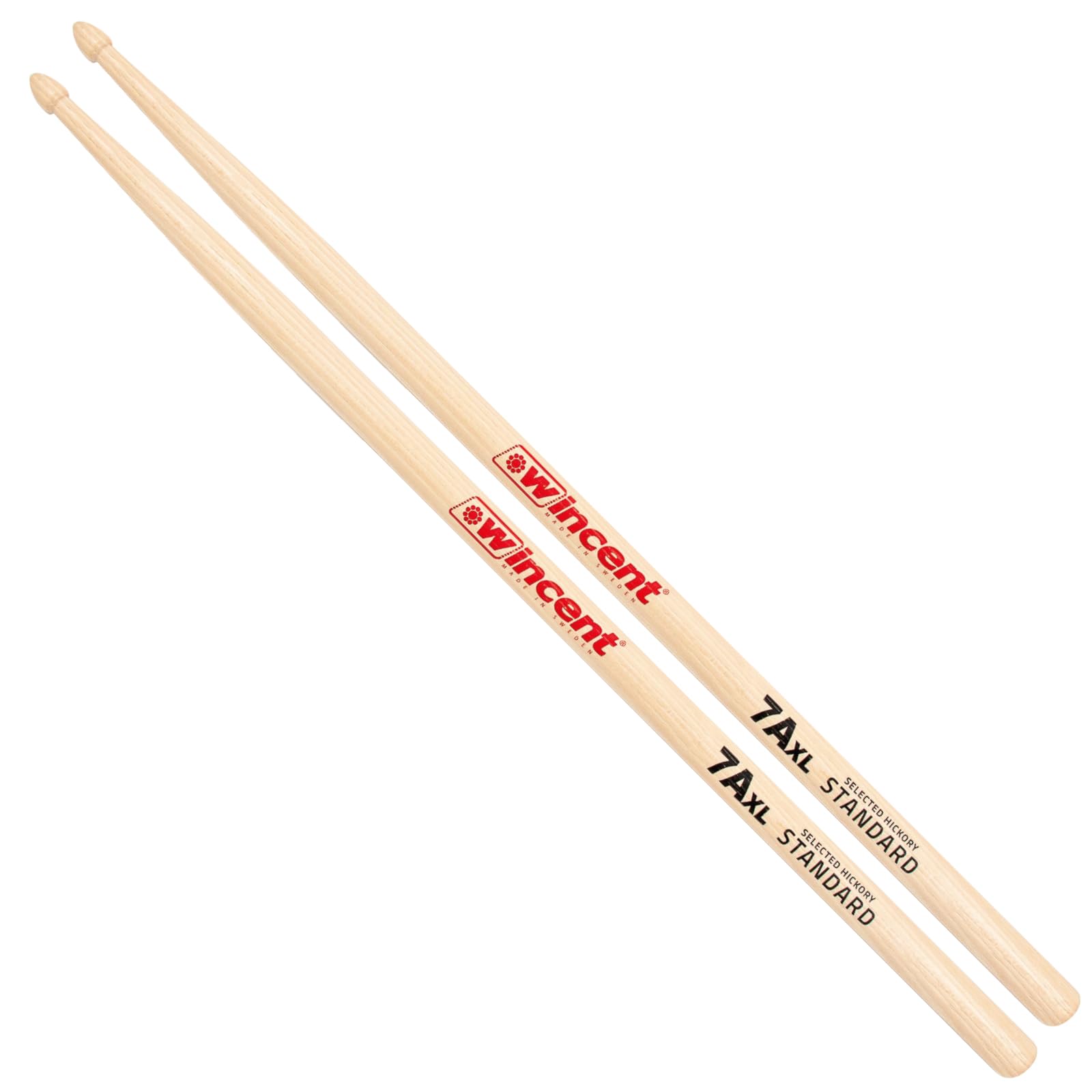 Wincent Hickory Drumsticks (7A, Extra Long, 420mm, Pair, Light Brown)