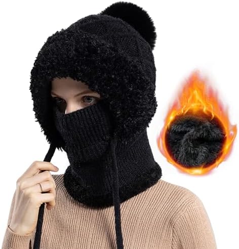 Balclava Ski Mask Women and Men Hairy Face Mask Beanie (Black) at