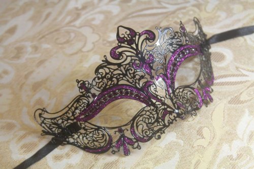 Black Luxury with Purple Glitter Princess Venetian Masquerade Mask with Purple Diamonds by Venetian