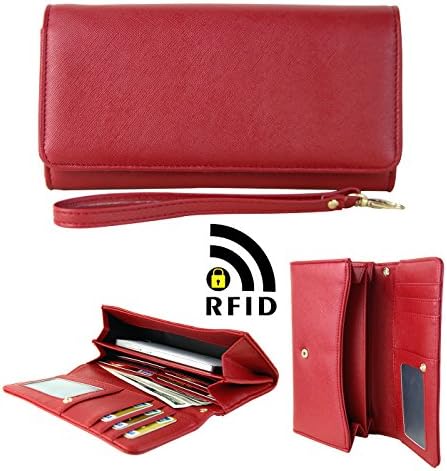 Womens RFID Blocking Wallet Classic Clutch Leather Long Wallet Card Holder Purse Handbag