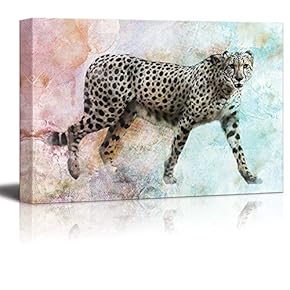 WaterColored Leaopard on a Vintage Background - Canvas Art Home Art - 12x18 inches