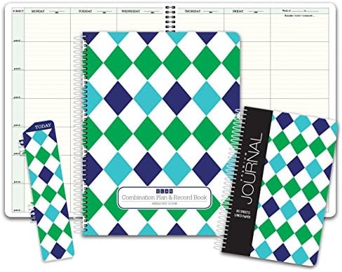 Combination Plan and Record Book: One efficient 8-1/2" x 11" book for lesson plans and grades combines W101 and R1010 (PR7-10) (+) Bonus Clip-in Bookmark (+) 5.5" x 8.5" Bonus Journal (Diamonds)