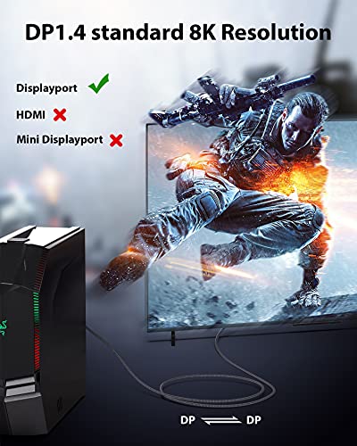 DisplayPort Cable, Stouchi DP 1.4 Cable 8K@60Hz HBR3 4K@60Hz/144Hz/120Hz 5K@60Hz 2K@165Hz/240Hz Support FreeSync G-Sync HDR10 Display Port for Gaming Monitor Graphics Card VESA Certified (6.6FT)