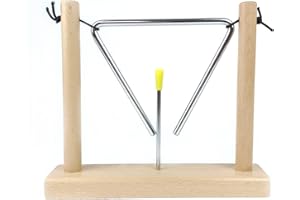LOONELO Musical Triangle Instruments with Striker and Wooden Stand,Hand Percussion Triangles Musical Instrument for Music Enlightenment (wood-1)