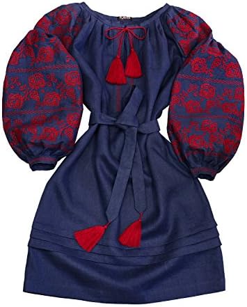 Boho style dress with embroidery - "Rose Flash" (Large)