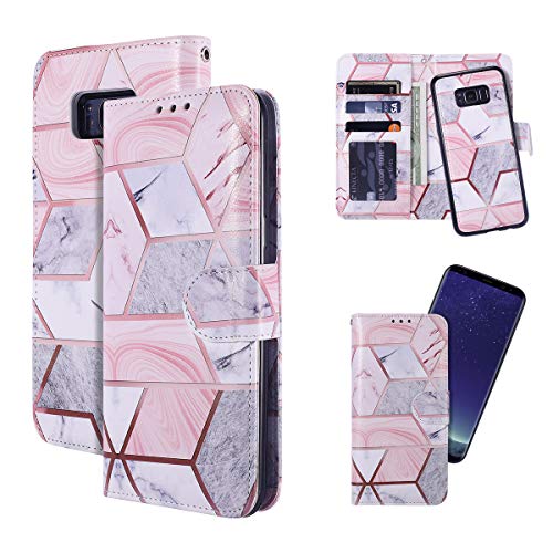QLTYPRI for Samsung Galaxy S8 Plus Case, Premium PU Leather Rubber Silicone Bumper Credit Card Holder Cash Pocket Magnetic Closure Detachable Wallet Case Cover for Galaxy S8 Plus - Pink Marble