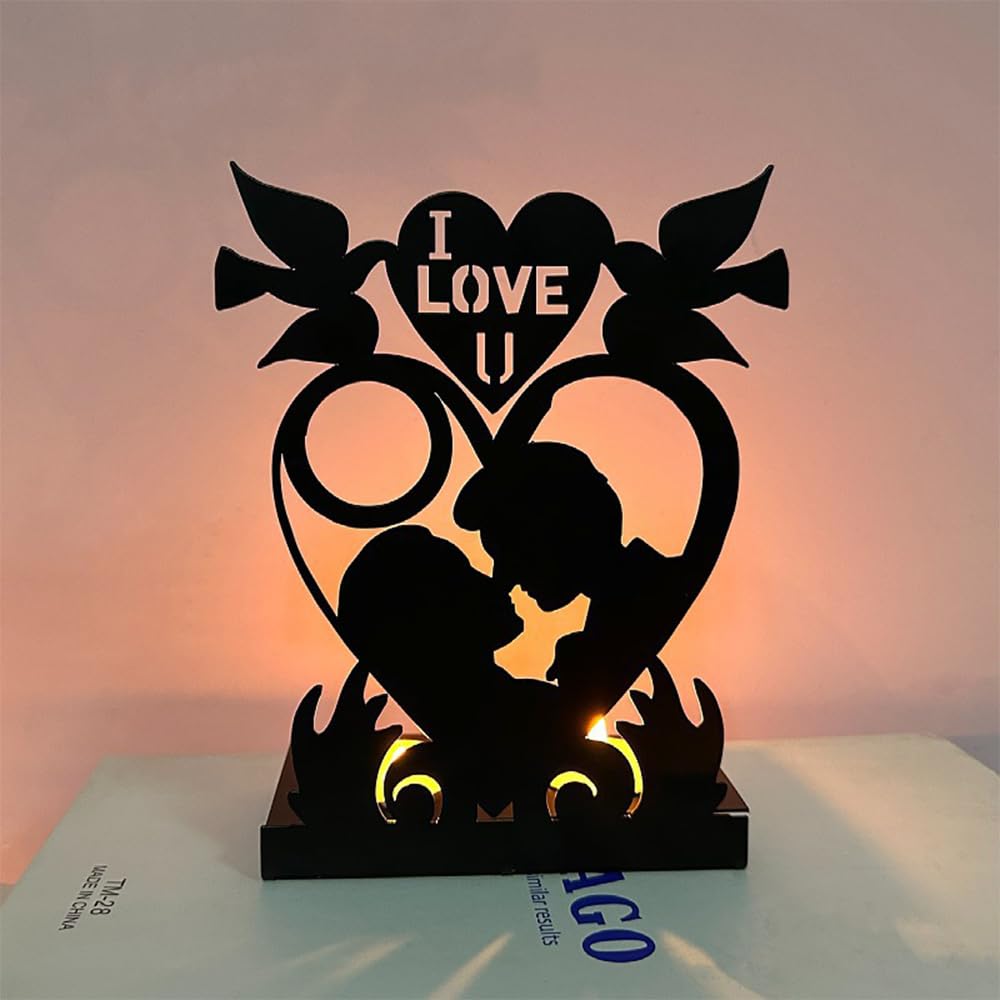 Hosoncovy Decorative Metal Tea Light Candle Holder Shadow Art Tea Light Candle Stand Tea Light Candle Tray Lover Tealight Holder Home Ornament for Home for Wedding for Anniversary (I Love U)