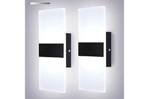 Lightess Modern Wall Sconces 2packs Indoor LED Wall Mounted Lamp Hardwired Wall Lamp 12W for Bedroom Living Room Hallway, Cool White