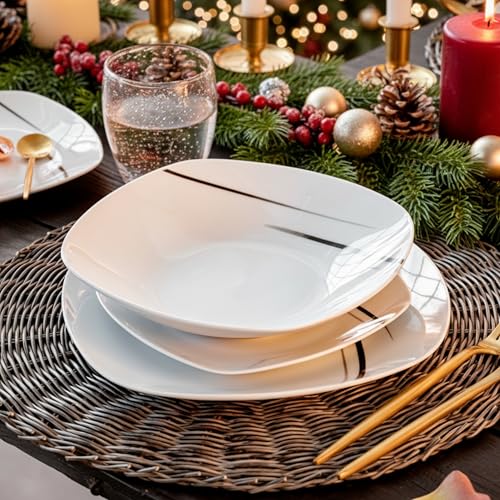 SÄNGER | Tafelservice Bilgola Black Lines aus Porzellan, 18-teiliges Geschirrset für 6 Personen, Teller Set, Eckig | PREMIUM COLLECTION thumbnail 2