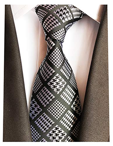MINDENG Tartan Wool Tie Black Wihte Black Check Business Mens Silk Neckties Ties