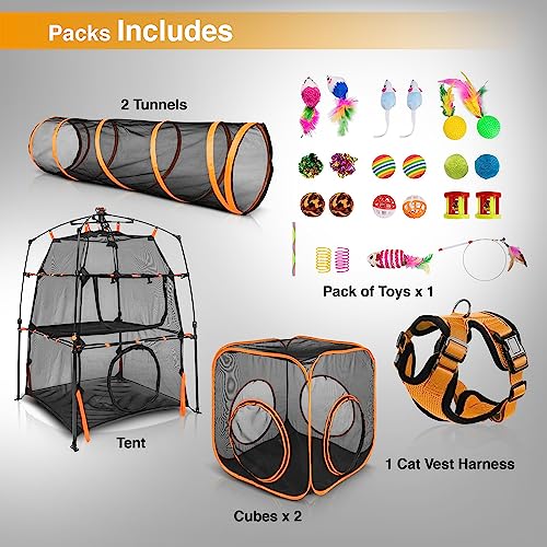6in1 Cat Tent with Tunnel for Outdoor Cat Enclosures, Portable