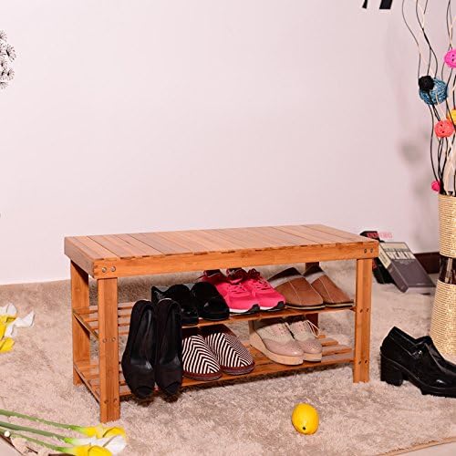 Mesinton Veranda/entryway Bamboo Shoe Bench 2-tier Shoe Rack Shelf Storage Organizer 100% Bamboo for Hallway, Entrance, Wardrobe Shelf