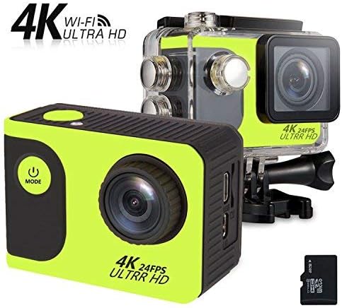 ViiVor 4K Waterproof Sports Action Camera +16G Memory Card with WiFi 2.0 inch LCD Screen 1050mAh Battery IP65 up to 30 m Bike Helmet Camera Underwater Camera DVR Camcorder (Green)