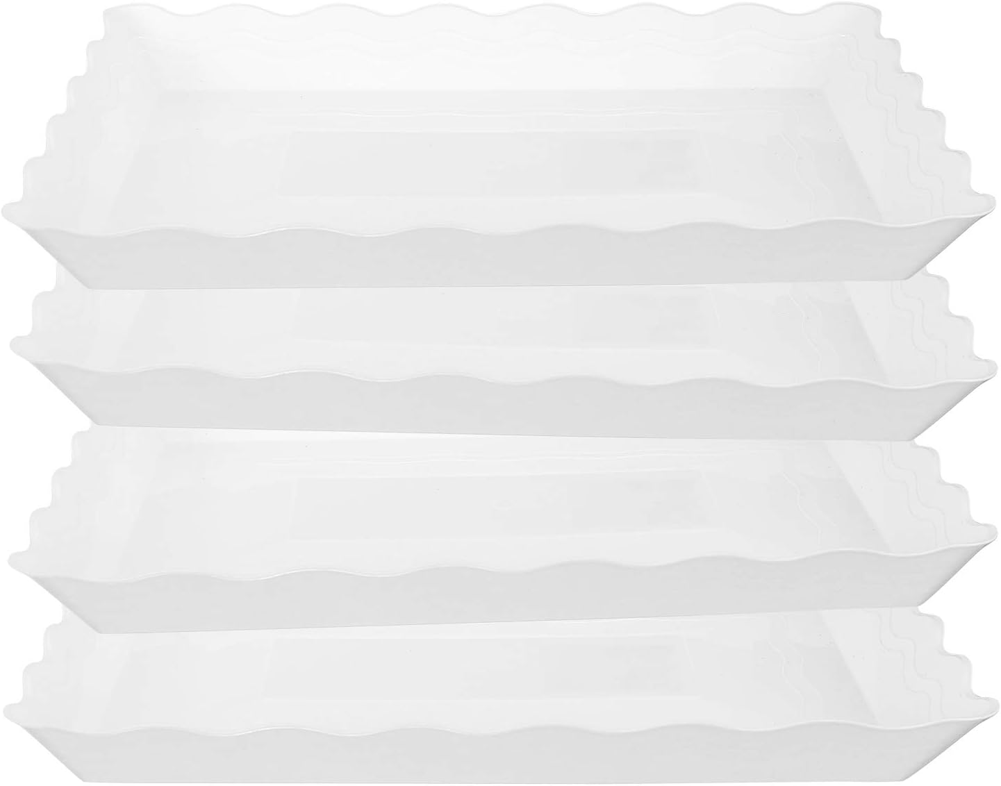 4 Pack Rectangular Plastic Trays, Heavyweight Disposable Serving Party Platters,Desert Tray (White)