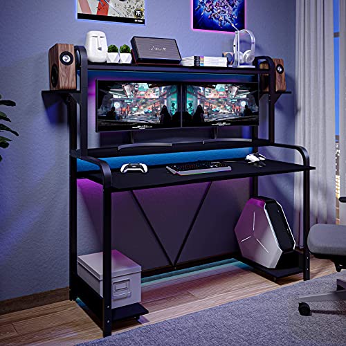 Sedeta Gaming Desk with Shelves and Hutch, 55'' Computer Desk with