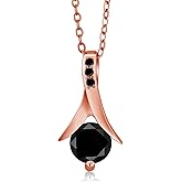 Gem Stone King 1.10 Ct Round Black Diamond 18K Rose Gold Plated Silver Pendant with Chain