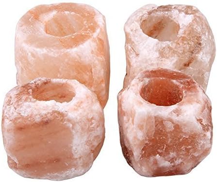 Himalayan Salt Candle Holders (Set of 4) | Decorative 2-3Lbs Natural Shape Rock Salt Candle Holders for Tea Lights | Natural Air Purifying Salt Crystal Tea Light Candle Holder Gift Set