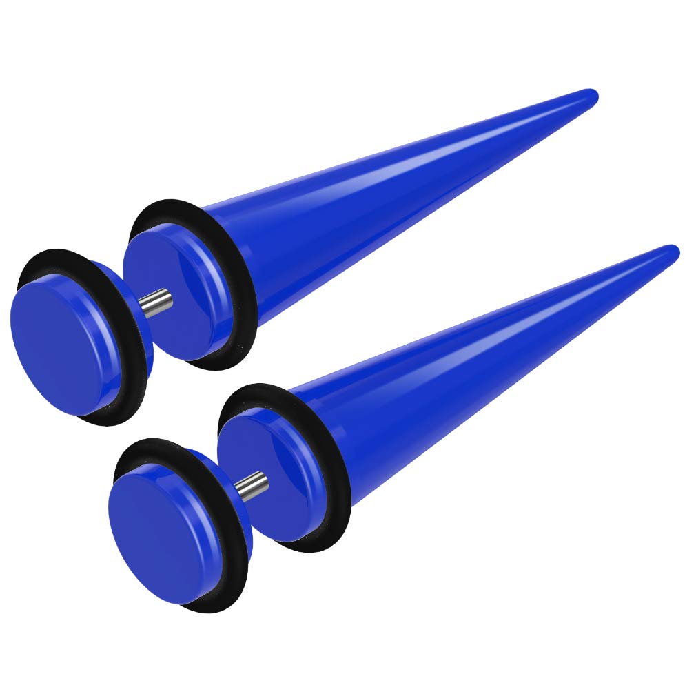 2pcs Blue Acrylic Cheater Plugs 0 Gauge Look Taper Earring Expander Unisex Fake Black O-Rings