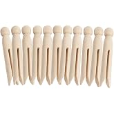 Round Wooden Clothespins, 12pcs Dolly Style Traditional Heritage Clothes Peg Old Fashioned for Outdoor Clothesline Home Kitchen Travel (Wood)