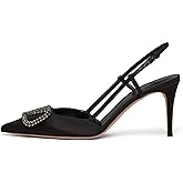 BlingQueen Women Heeled Slingback Sandals Closed Pointed Toe Stiletto High Heels Patent Leather Pumps Slip-On Backless Evening Prom Party Dress Shoes